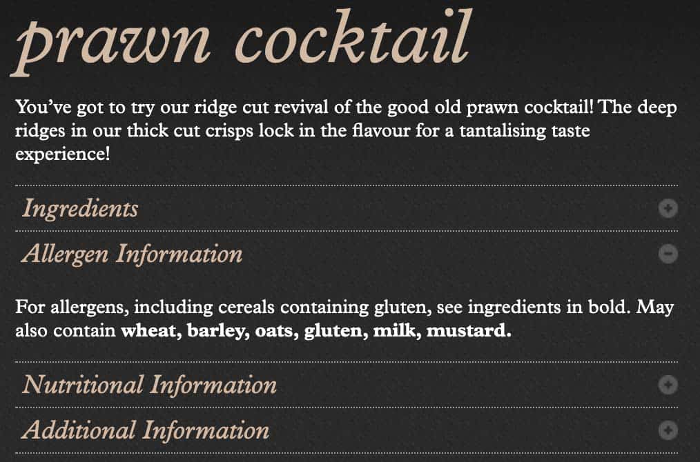 ingredients of mackies prawn cocktail crisps