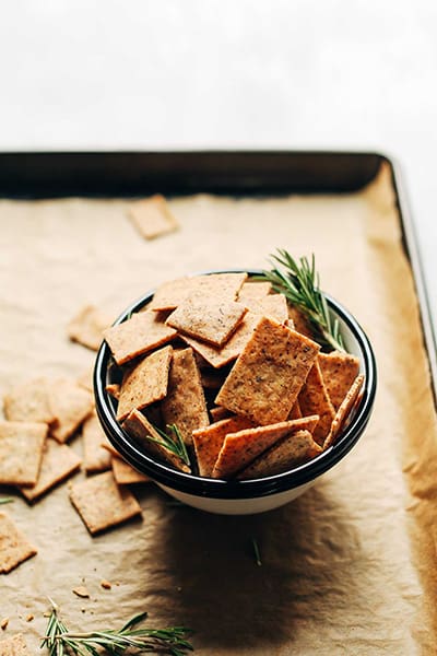 homemade vegan crackers in a bowl
