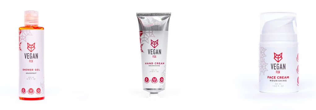 hand cream face cream and shower gel vegan fox products 