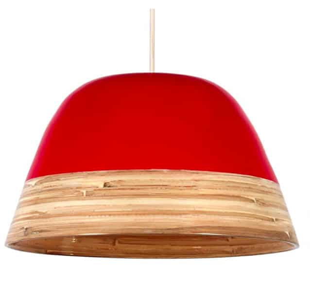 red and beige bamboo lamp shade from trope red