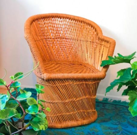 compact boho vintage wicker bamboo chair