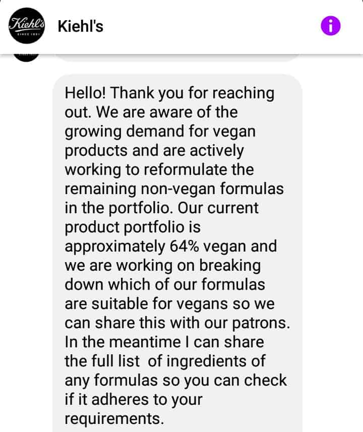kiehl's answer to our request