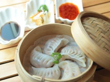 dumplings in a wooden bowl